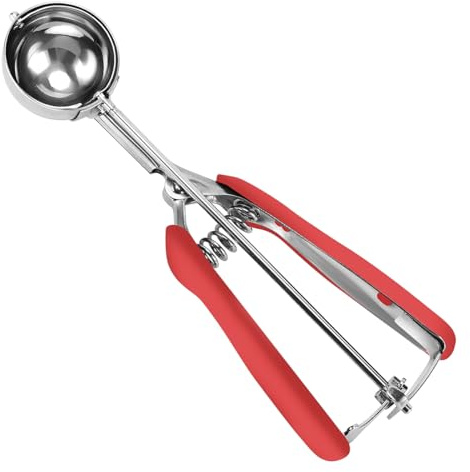 HOMURE H Medium Cookie Scoop, Cookie Dough Scoop, 2 Tablespoon Cookie Scooper, Red Handle, Spring-Loaded, 18/8 Stainless Steel, Comfortable Grip, For Cookies Cupcake Muffin Ice Cream Meatball