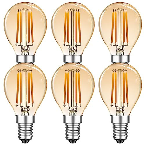 MZYOYO E14 LED Vintage Filament glühbirne,4W P45/G45 Gold LED Retro Lampe ersetzt 35W Glühlampen,Warmweiß 2700K Glühbirnen,nicht dimmbar,Amber,6 Stück