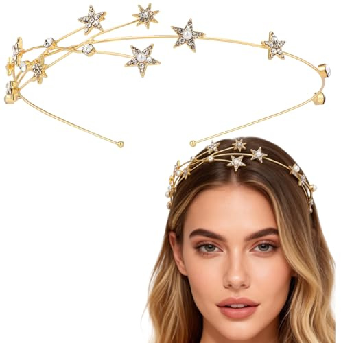 FOMIYES Stern Stirnband Strass Perle Hair Braut Haar Hoop Hochzeit Haar Zubeh?r für Frauen M?dchen Hochzeit Partei Goldene Haarreifen Damen Glitzer