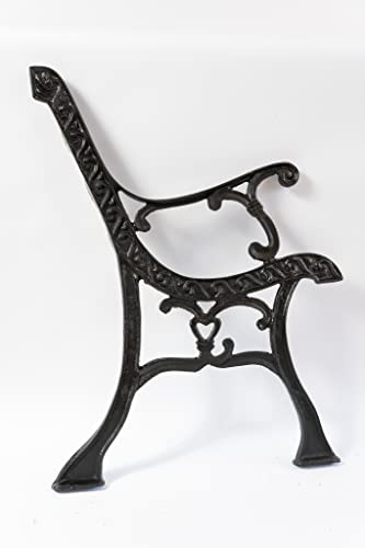 SEZAM Bankfüße aus Gusseisen Schwarz x 2 Stück, mit Rückenlehne & Armstütze - 56,5 x 38 x 77,5 cm, für 8 Holzbankbretter - für Gartenbänke, Seitenteil