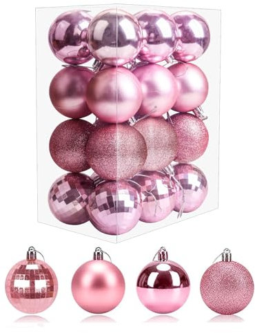 24 Piezas Bolas de Navidad 4cm Decoración de Bolas para árbol de Navidad, Adornos Navidad Inastillables Decoracion Árbol Bolas Decorativas Hogar Decoraciones para Festivales - Rosa