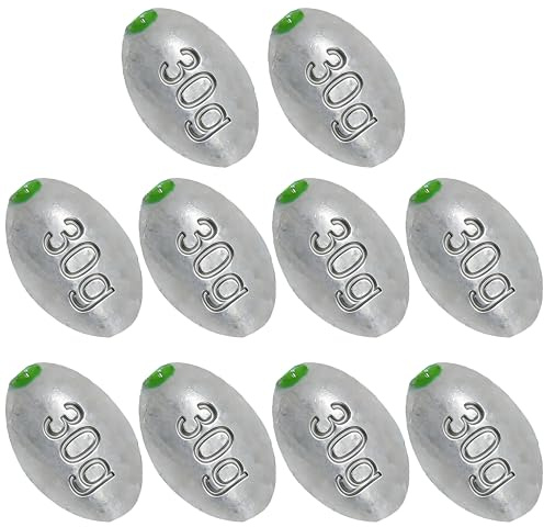 Egg Sinkers Bullet Fishing Weights Oval Shaped with Plastic Core Slip Sinkers for Catfish Fishing Casting Saltwater and Freshwater 1/5oz to 2oz