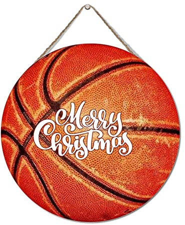 Wood Signs Home Decor Custom Basketball Player Gift Hanging Sign 12x12in Round Merry Christmas Basketball Wooden Sign Rustic Wood Hanging Sign Wooden Hanging Sign Custom Door Sign