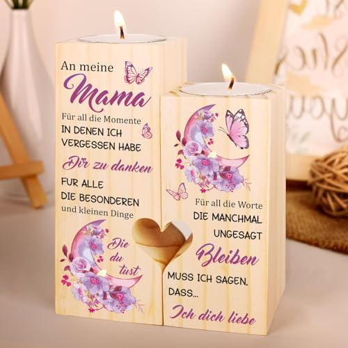 Mama Geschenk von Tochter Sohn - Blumen Schmetterling Kerzenständer | Geburtstagsgeschenke für Mama, Muttertagsgeschenke für Mama, Weihnachten Geschenk für Mama