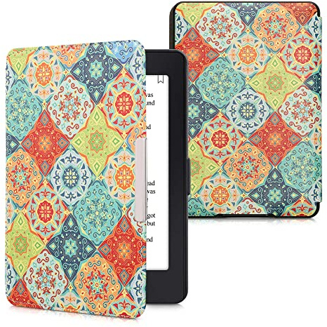 kwmobile Schutzhülle für Amazon Kindle Paperwhite Hülle - eReader Flip Case mit Auto Sleep Funktion - Mosaik Kacheln mit Rot Grün Blau