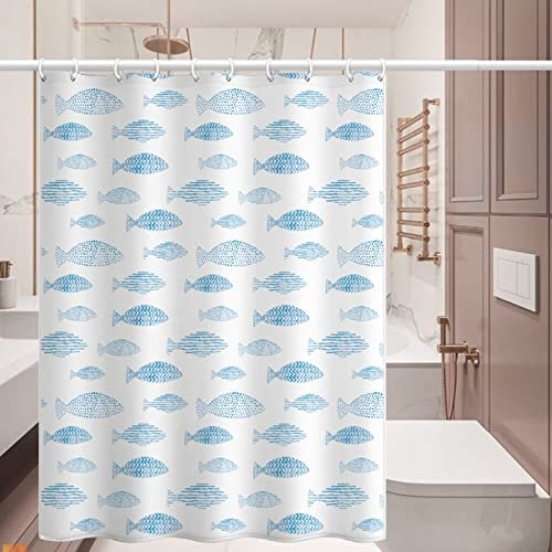 Aotiwe Shower Curtains Waterproof, Duschvorhang Muster Fischmuster Blau Weiß Polyester 150X180cm Bad Accessoires