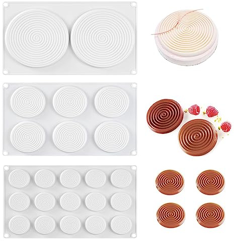 Floatdream 3 stycken spiralform silikonform, gör-det-själv bakning leverans, 3D cirkel virvel tvålform, silikonformar för skiktade kakor, för tårtdekoration, choklad, moussetårta, fondant
