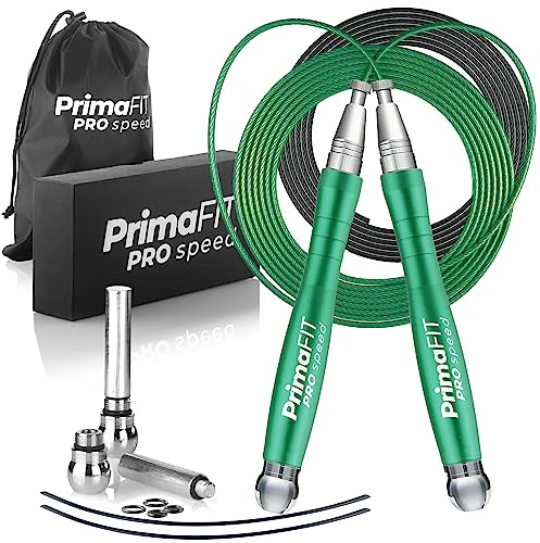 PrimaFIT hopprep för vuxna, fitness Pro Speed Jump Rope, 3 m rephopp, justerbar med vikter, 2 kullager och halkfria handtag, professionell skipping för lådor, MMA, crossfit, extra stålrep, väska