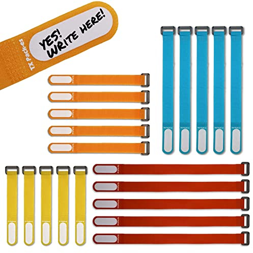 Multi-Purpose Cinch Straps (Assorted-Color 20 Pack). Reusable Waterproof Hook and Loop Cable Tie, Write-on Label for Easy Cord & Stuff Indentification, Organization & Management, by TX Pack-es