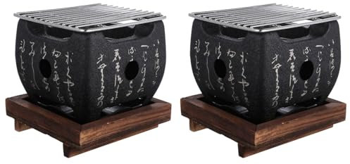 GANAZONO Parrilla De Carbón Japonesa Portátil De Mesa con Base De Madera Antideslizante Y Diseño De Ventilación para Barbacoa Al Aire Libre Camping 10.2X5.1X5.1 Pulgadas
