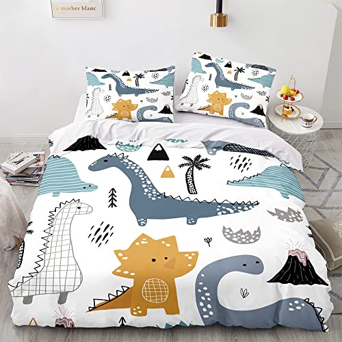 TSOPEFI Parure de lit pour enfants avec motif de dinosaure, housse de couette imprimée de dinosaures mignons et colorés, ensemble de literie décoratif et ludique pour garçon fille (B, 200x200cm)