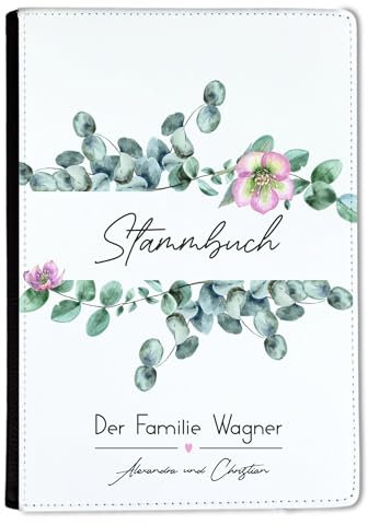 CreaDesign, Stammbuch Hochzeit personalisiert, Familienstammbuch A5 aus Leder mit Klemmschiene, 15 x 22 cm
