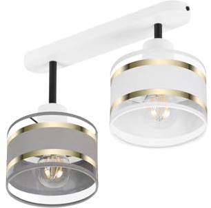 alfalux Deckenlampe Mit 2 Lampenschirmen LED Deckenleuchte Leuchte Lampe Wohnzimmerlampe Schlafzimmerlampe Wohnzimmer Schlafzimmer Badezimmer Küche Deckenleuchten TI-3306WE-GRWE Grau/Weiß