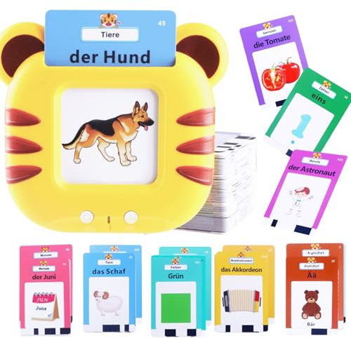 CUTEEEE Sprechende Lernkarten Deutsch Lernspiele Lernspielzeug Sprechende Flash Karten Deutsch 224 Wörter Sprechen Lernen Sprachentwicklung Spiel für Kinder ab 2 3 4 5 6 Jahre
