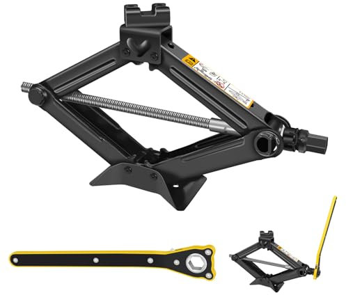 Scherenwagenheber 2T mit Ratschenschlüssel, tragbarer kompakter Reifenheber Wagenheber für Autos, Transporter, Wohnwagen, leicht zu Heben von 115mm bis 390mm (Schwarz)