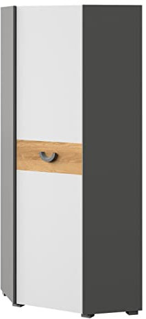 MINIO go for it - Eckschrank 73 cm Carina 7, Kleiderschrank mit Türen, Schrank für Jugendzimmer, Farbe: Nash Eiche/Weiß/Hellgraphit