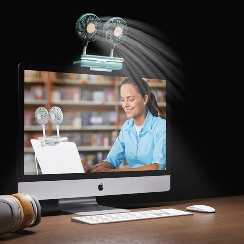 Ventilateur de moniteur à double tête avec pince et barre lumineuse, lampe de bureau avec ventilateur pour la maison, le bureau, les ordinateurs portables, les tablettes, avec pince réglable robuste