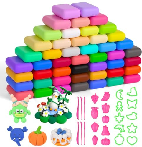 AUAUY Modelliermasse-Set, Knete Starter Set mit Schnitzwerkzeugen und Zubehörteilen, 48 Farben Lufttrocknende Magische Knete für Kinder, Geschenk für Jungen und Mädchen im Alter von 3-12 Jahren