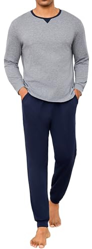 Marvmys Pyjama Homme Hiver Ensembles de Pyjama Chauds Manche Longue Coton Vêtement De Nuit Longue en Coton Confortable Haut Et Bas De Pyjama pour Hommes Deux Pièces D-Gris XL