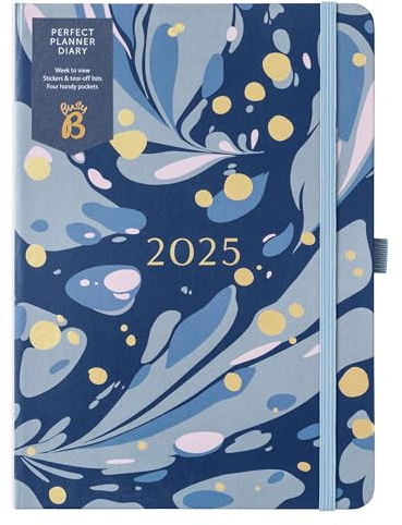 Busy B - Wochenplaner 2025 Terminkalender mit marineblauem Marmoreinband - A5-Tagesplaner, Januar-Dezember - Taschen, Sticker & Notizseiten - Kompaktes Design für die Planung von Arbeit & Zuhause