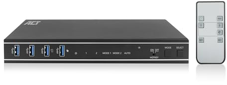 ACT KVM Switch 2 PC 2 Moniteurs, 4K@60Hz, Commutateur HDMI 4 Ports USB 3.0, HDCP 2.3, avec HDMI et Câbles USB, Télécommande, Support de Montage Bureau - AC7914