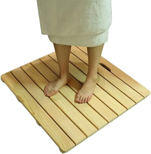 DMBBSAPBSH Caillebotis de Douche, Tapis de Douche en Teck, Tapis de Bain en Bois carré, Tapis de Douche en Bois for Sauna, Spa, Piscine, Baignoire(85x85cm)