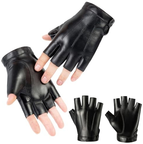 YNR Fingerlose Fahrhandschuhe Radsport-Handschuhe für Herren Fingerlose Lederhandschuhe Herren Pu-lederhandschuhe Radfahren für Männer Frauen Teenager für das Fahren Motorrad Kostüm Cosplays 2 Paare