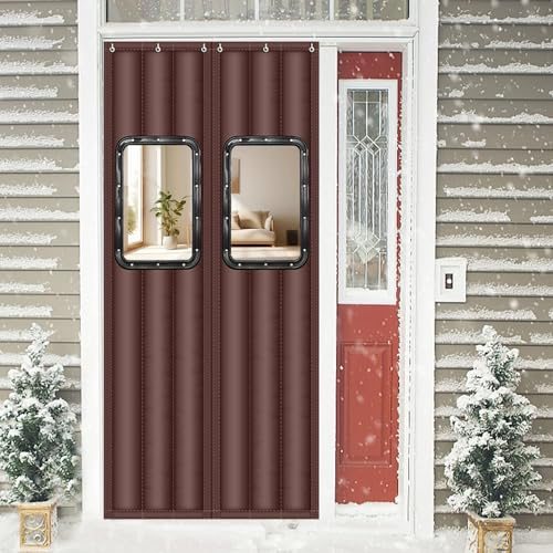 LKPMGOA Rideau de Porte Isolant Thermique Magnétique, Rideau de Porte Isolant Épais pour l'hiver, Rembourrage en Coton Oxford Épais(Brown,W100CM*H230CM)