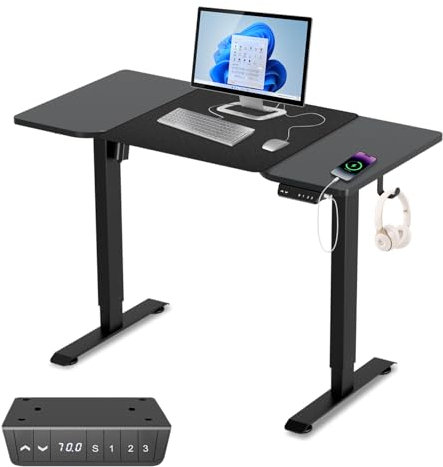 Vigevee Bureau électrique réglable en hauteur avec fonction mémoire, port de charge USB-A et technologie anti-collision, 120 x 60 cm, noir