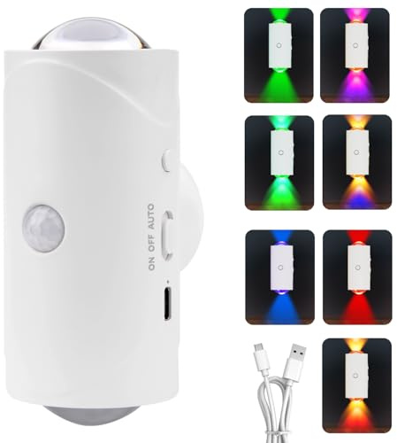 Aplique Pared Interior Led con Sensor de Movimiento, Apliques Pared Dormitorio, RGB Luz Nocturna, Apliques Pared, Luces con Sensor de Movimiento, Cable Recargable, para Dormitorio, Pasillo o Salón