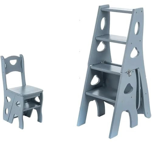 ZQDUFEA 4 Tier Folding Step Ladder Convertible Multi-Functional 3-in-1 Wood Ladder Chair Plant Stand Display Ladder and Storage Shelf