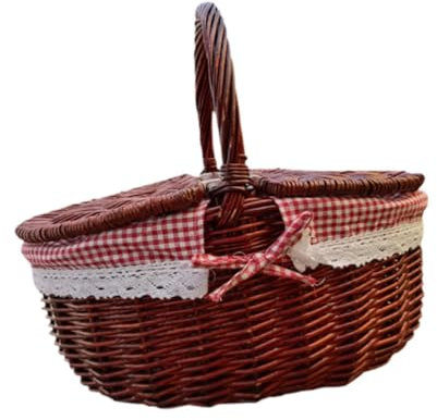 KESOTO Cestino da Picnic Cesto Portaoggetti Cestino da Portata Panini Cesto Portaoggetti per Il Pane Cesto Intrecciato per Esterni Cesto Intrecciato a Mano I, Rosso a Scacchi, Dimensioni: