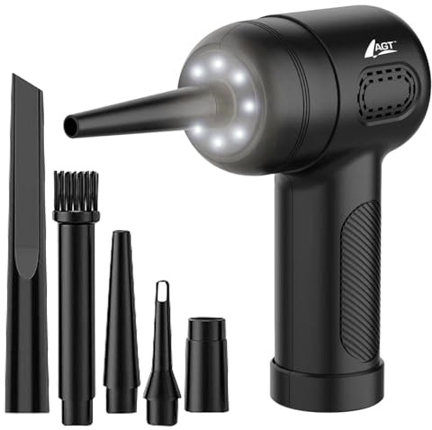 AGT Akku Staubbläser: Akku-Staubgebläse mit 4,8 kPa, 3 Stufen, 3.000 mAh, LED, 5 Adapter (Druckluftgebläse, Druckluft, Maus)