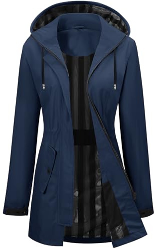 CMTOP Impermeabile Donna Antipioggia Giacca a Vento Leggero Traspirante Cappotto di Pioggia, Antivento Mantella Antipioggia Trench Raincoat con Cappuccio con Coulisse All'aperto