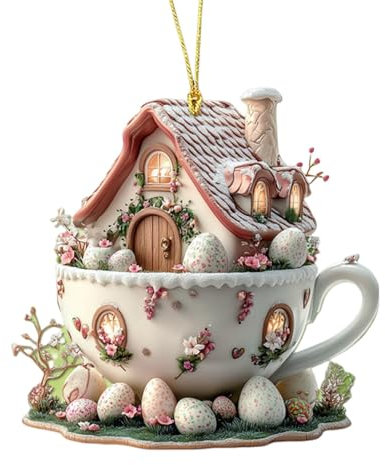 Decorazioni a di di Pasqua a di tazza di caffè, decorazione piatta in acrilico 2D, 7,4 x 8 cm, ciondoli pasquali per decorazioni per alberi, casa e feste
