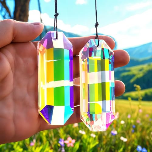 2PCS Large Suncatchers Crystal Prisms, 2.95'' Sun Catchers Indoor Window Crystal Suncatcher Hanging Sun Catcher with Ab Colored Glass Prism, Rainbow Maker for Windows, Garden, Home Decor