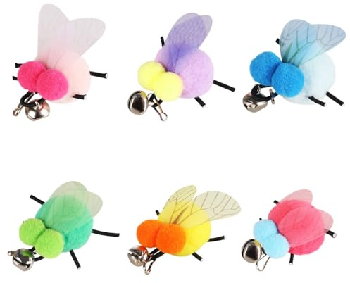 DONGKER Cat Feather Toys, 6 Stück Katzen Ersatz-Federspielzeug, Interaktives Katzenangel Ersatzfedern mit Glöckchen für Insektenfedern zum Spielen für Hauskatzen