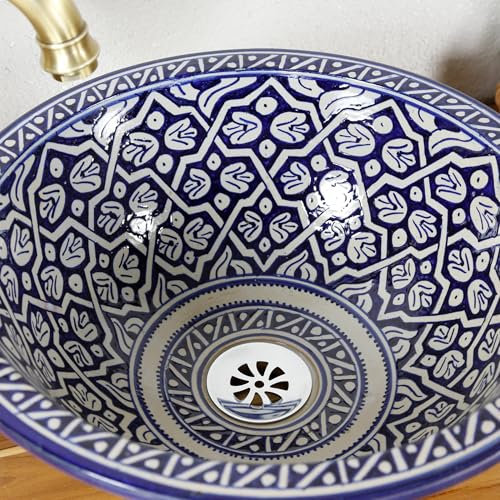 Lavabo à poser, en céramique, bleu, pour salle de bain et WC d'invités, lavabo encastrable sans trou de robinetterie et sans trop-plein/vasque à poser