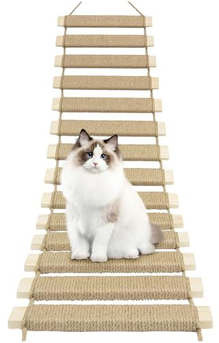 101,6 cm Katzenkletterleiter und Brücke, multifunktional, DIY-Katzen-Wandmöbel mit Sisalseil für Indoor/Outdoor, Katzen, Papageien und kleine Haustiere (Holzton, L-101,6 cm)