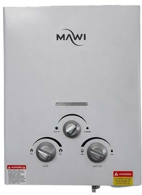 Tankless water heater Gas Propane 1.6GPM VENT FREE 41000 BTU Portable hot water Heater Great for RV & Home outdoors installation - On demand Instant hot water supply - Calentador de agua de Gas White