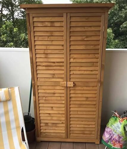 Wooden Garden Shed Tall Storage Utility Box Large Outdoor Furniture Cabinet 2 Doors Shelves Cupboard Backyard Vertical Tool Organizer Shelving Unit