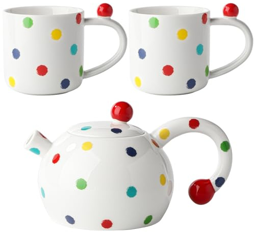 Porcelain Tea Set Ceramic Tea Pot and Tea Cups Set Cute Tea Pot Set for Party Home Kitchen (White)