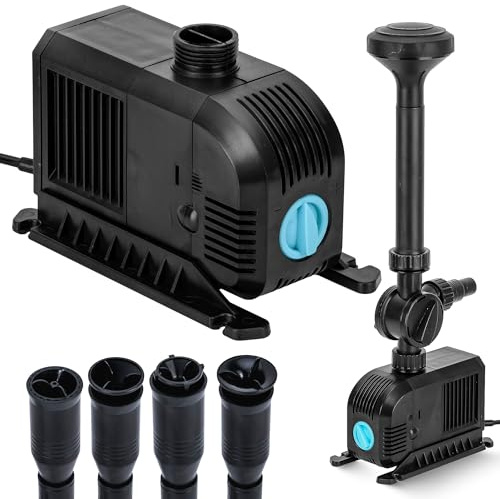 Teicher Teichpumpe FP-3000 [55 W, 3000l/h] Springbrunnen für Außen, Springbrunnenpumpe inkl. Aufsätze & Filter Schwamm | Teich Miniteich, Wasserspiel, Fontänen, Bachlauf, Wasserfall Pumpe aussen klein