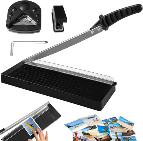 MeYuxg Taglierina per Carta A4,3 in 1 Taglierina Carta,Fino a 8 Fogli A4-B7,Base Metallica Protezione di Sicurezza,Strumento per Tagliare Carta, Foto, Coupon, Etichette e Cartoncini