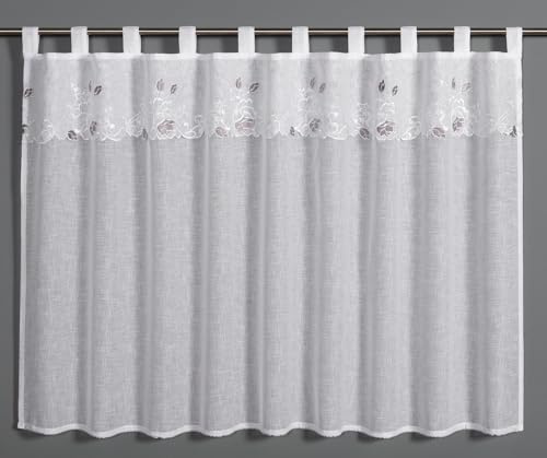 Sehlbach Bistrogardine Dolly-Voile Stickerei Borte, Weiß, 135 x 75 cm Bistrogardine, Elegante Stickerei, Blickdicht, Lichtdurchlässig, Einfache Dekoration