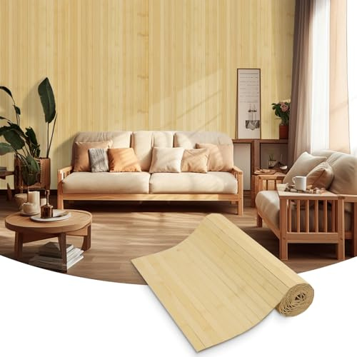 LSGCQ Bamboo Wall Panel Pole Wrap Wainscoting Panelling for Interior Wall Decor Living Room Office Kitchen Island (1.2×2.4m, Raw Colour)