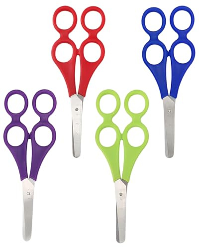HUVZOR 4Pcs Tijeras Manuales Para Niños,Tijeras Para Estudiantes,Tijeras De Cuatro Agujeros,Tijeras Hechas A Mano Para Niños,Para Manualidades/Bricolaje/Álbum De Recortes