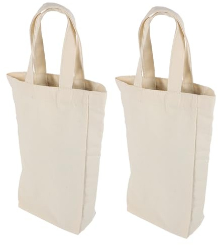 Weinbeutel aus Canvas für Zwei Flaschen, Tragbar, Faltbar, 2 Stück, Beige