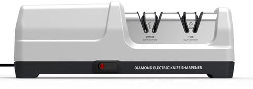 Afilador de cuchillos eléctrico, de afilado profesional de 2 etapas con guía de ángulo de 15° Ruedas abrasivas de diamante para cuchillos de cocina de cerámica metálica