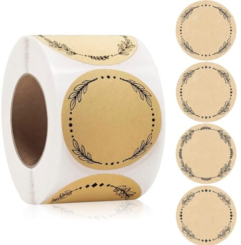 THQAE 500 Pcs Etichette Adesive Personalizzate Kraft 5cm, Etichette Marmellata, Label Adesivi Rotondi, Perfette per Adesivi Nuziali, Regali di Festa o Cucina